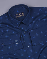 Blue Hamerkop Birds Printed Satin Cotton Shirt