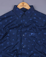 Blue Hamerkop Birds Printed Satin Cotton Shirt