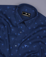 Blue Hamerkop Birds Printed Satin Cotton Shirt