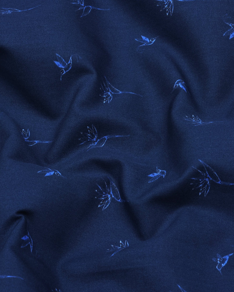 Blue Hamerkop Birds Printed Satin Cotton Shirt