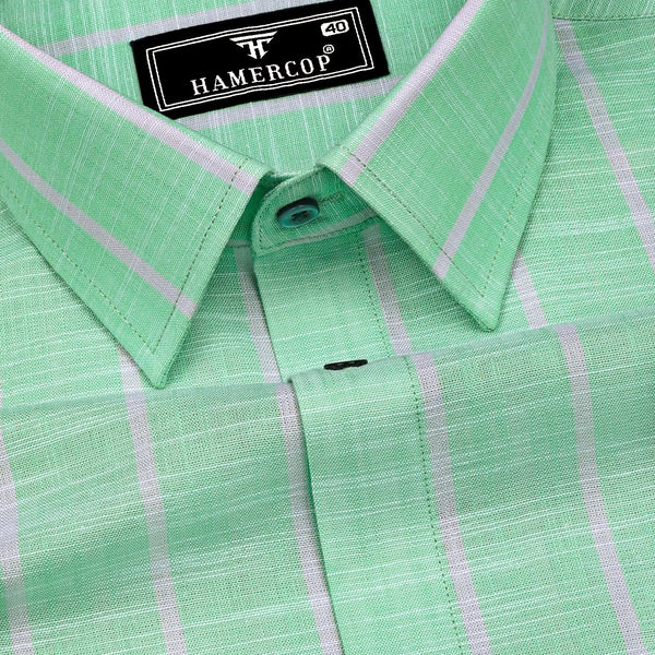 Mint Green with White Stripe Linen Cotton Shirt Hamercop Mint Green with White Stripe Linen Cotton Shirt Hamercop