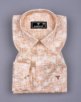 Bisque Cream With White Printed Satin Cotton Shirt