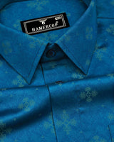 Maya Blue With Yellow Printed Premium Satin Cotton Shirt