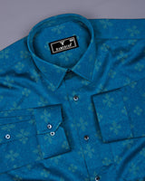 Maya Blue With Yellow Printed Premium Satin Cotton Shirt