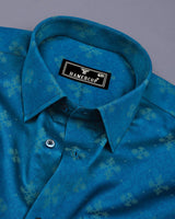 Maya Blue With Yellow Printed Premium Satin Cotton Shirt