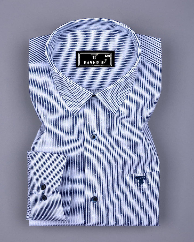 Blue Bell With White Printed Formal Cotton Shirt