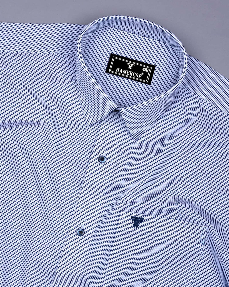 Blue Bell With White Printed Formal Cotton Shirt