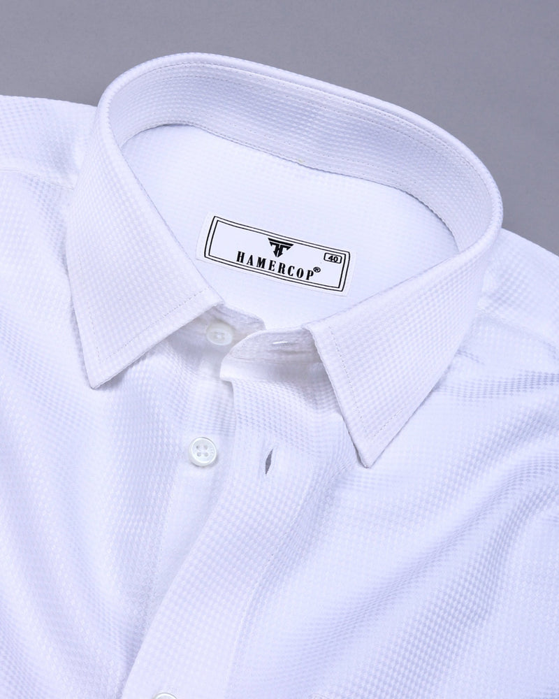 Mercury White Solid Dobby Texture Premium Giza Shirt