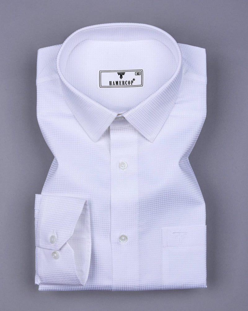 Mercury White Solid Dobby Texture Premium Giza Shirt