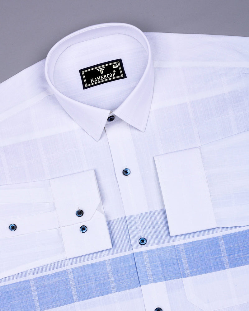 Drytown Blue With White Weft Stripe Amsler Cotton Designer Shirt