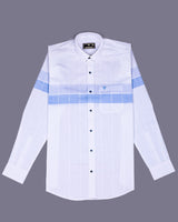 Drytown Blue With White Weft Stripe Amsler Cotton Designer Shirt