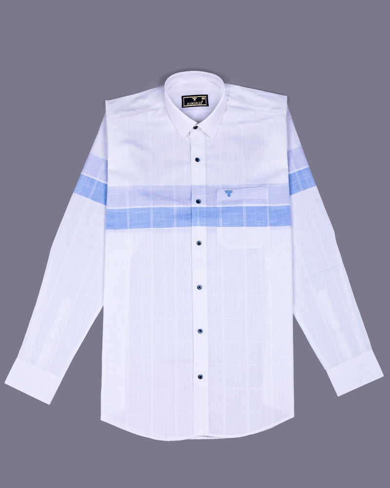 Drytown Blue With White Weft Stripe Amsler Cotton Designer Shirt