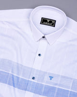 Drytown Blue With White Weft Stripe Amsler Cotton Designer Shirt