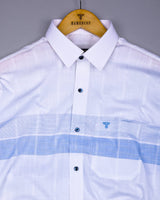 Drytown Blue With White Weft Stripe Amsler Cotton Designer Shirt