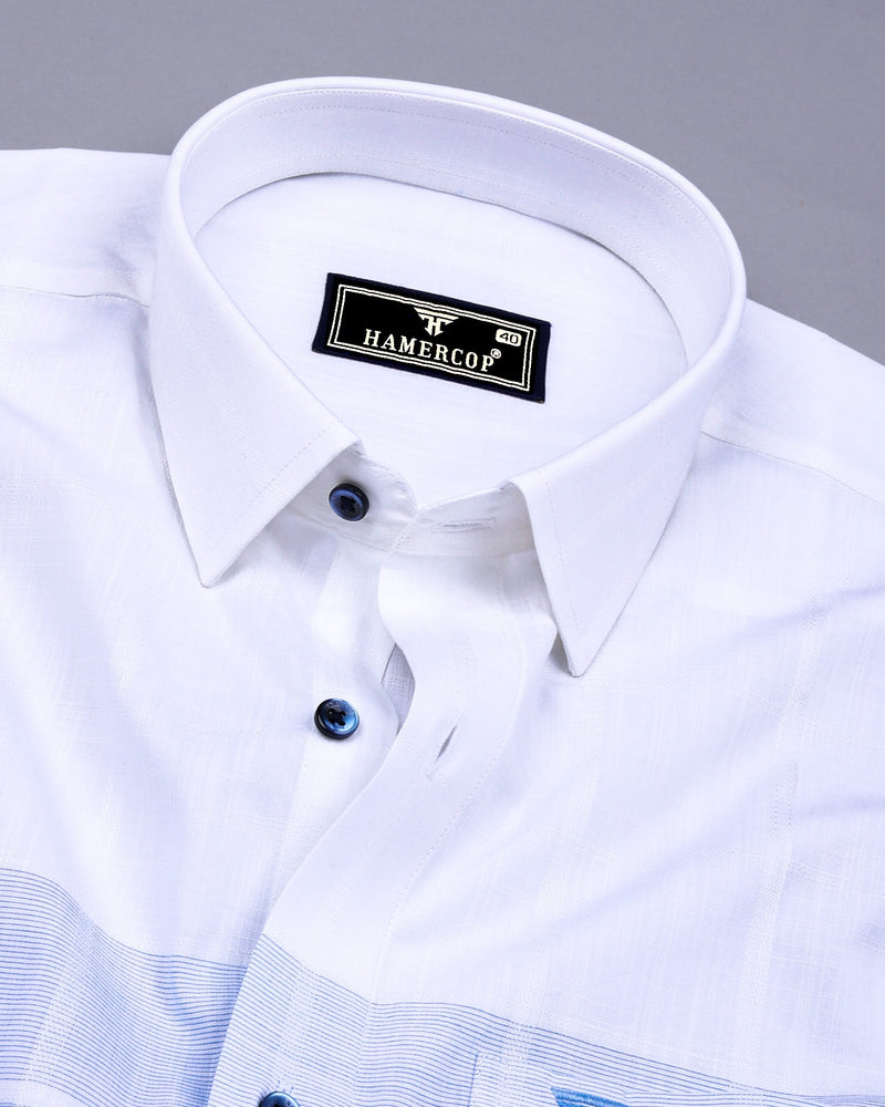 Drytown Blue With White Weft Stripe Amsler Cotton Designer Shirt