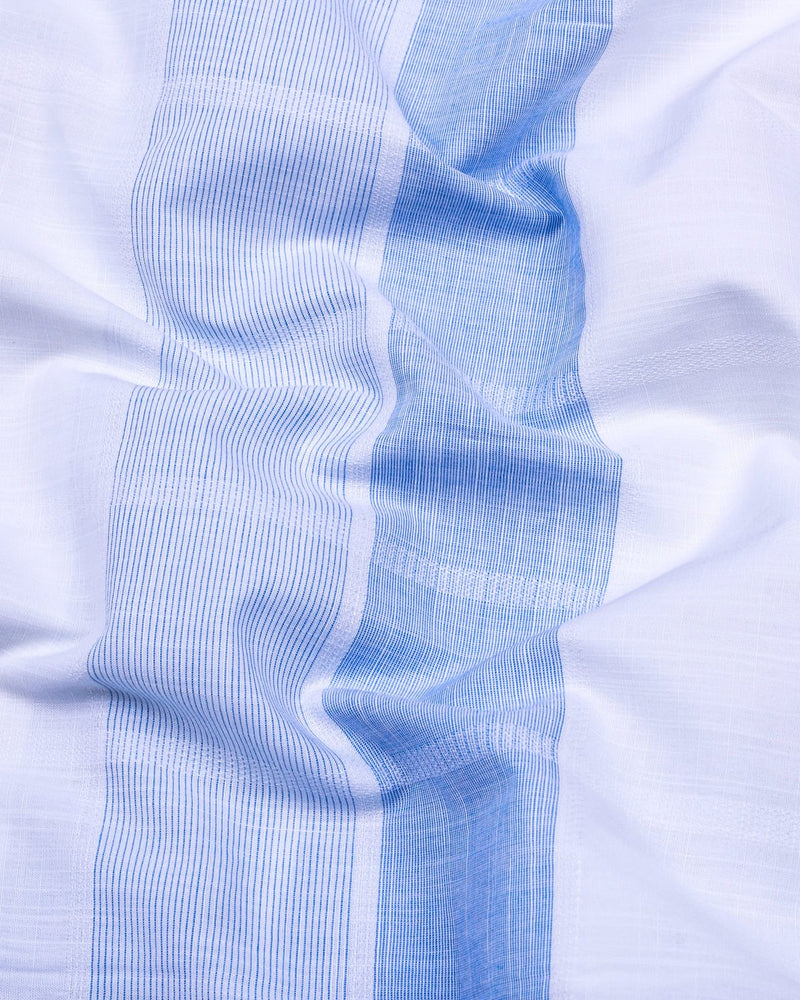 Drytown Blue With White Weft Stripe Amsler Cotton Designer Shirt