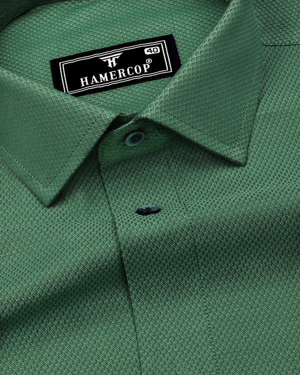 Laurel Green Color Dobby Textured Cotton Shirt