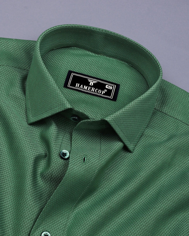 Laurel Green Color Dobby Textured Cotton Shirt