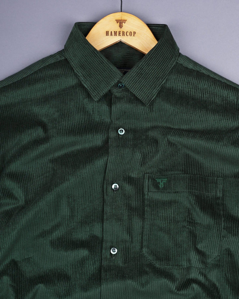 Hunter Green Corduroy Premium Cotton Solid Shirt