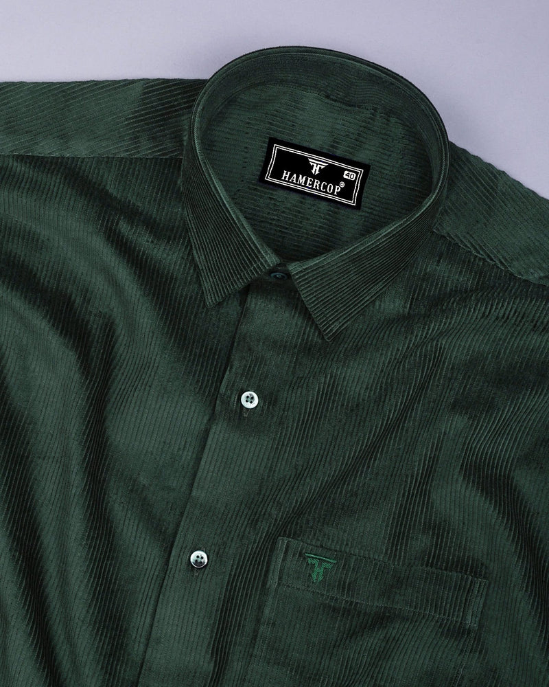 Hunter Green Corduroy Premium Cotton Solid Shirt