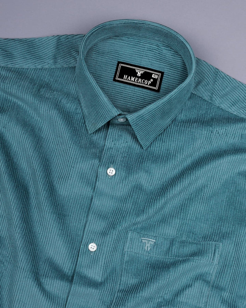 Teal Blue Corduroy Premium Cotton Solid Shirt