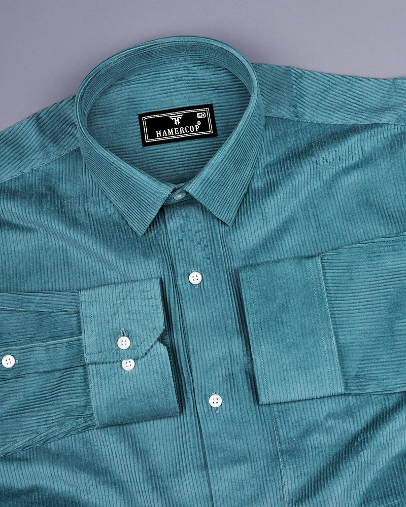 Teal Blue Corduroy Premium Cotton Solid Shirt