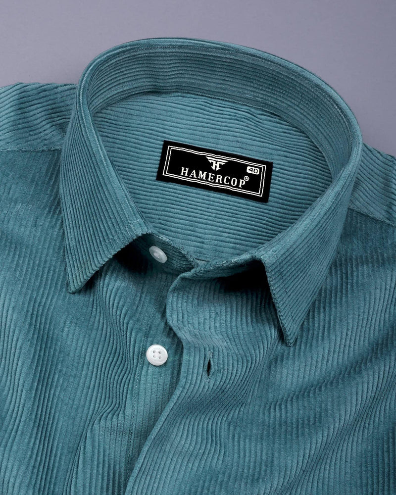 Teal Blue Corduroy Premium Cotton Solid Shirt