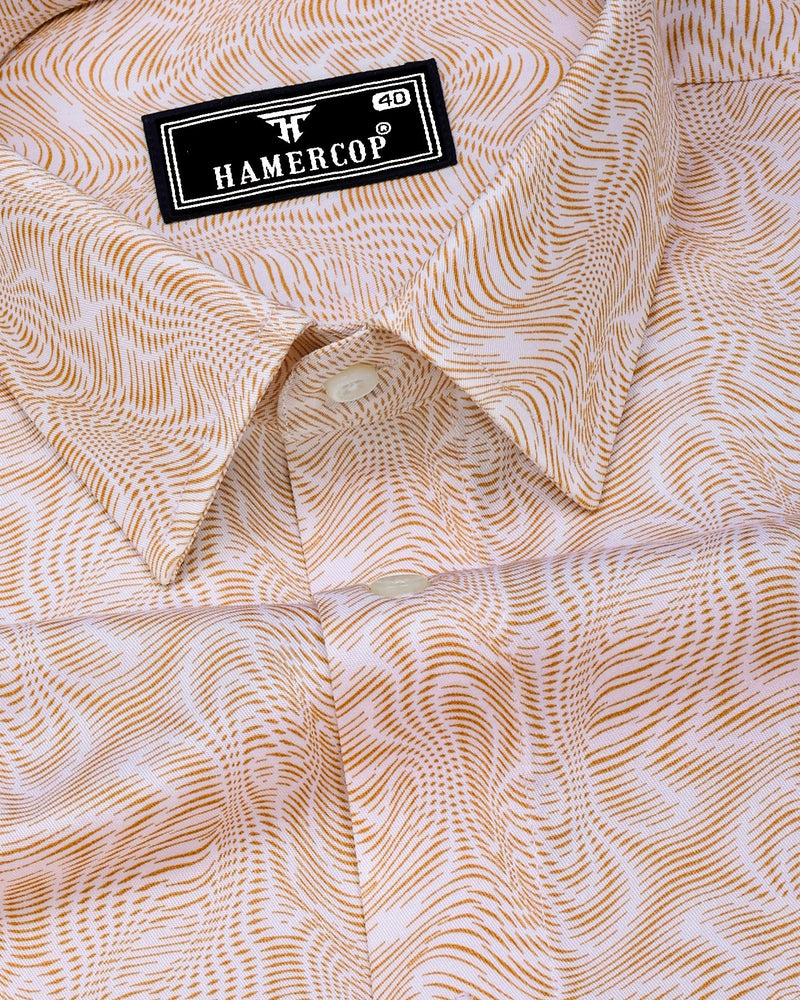 Ripple Cream With White Optical Printed Cotton Shirt