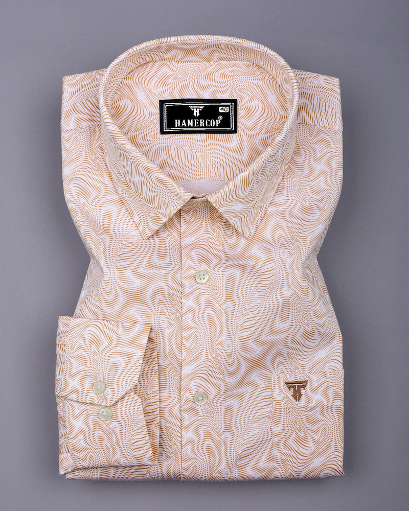 Ripple Cream With White Optical Printed Cotton Shirt