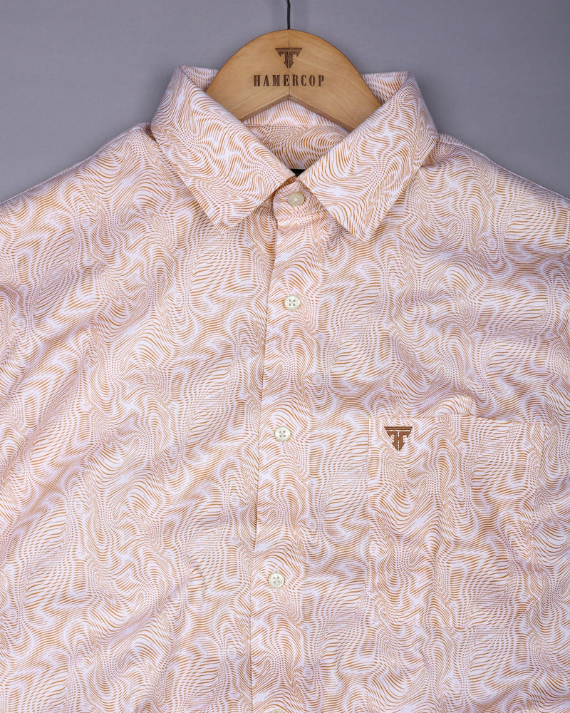 Ripple Cream With White Optical Printed Cotton Shirt