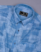 Troyes Blue With White Printed Linen Cotton Shirt