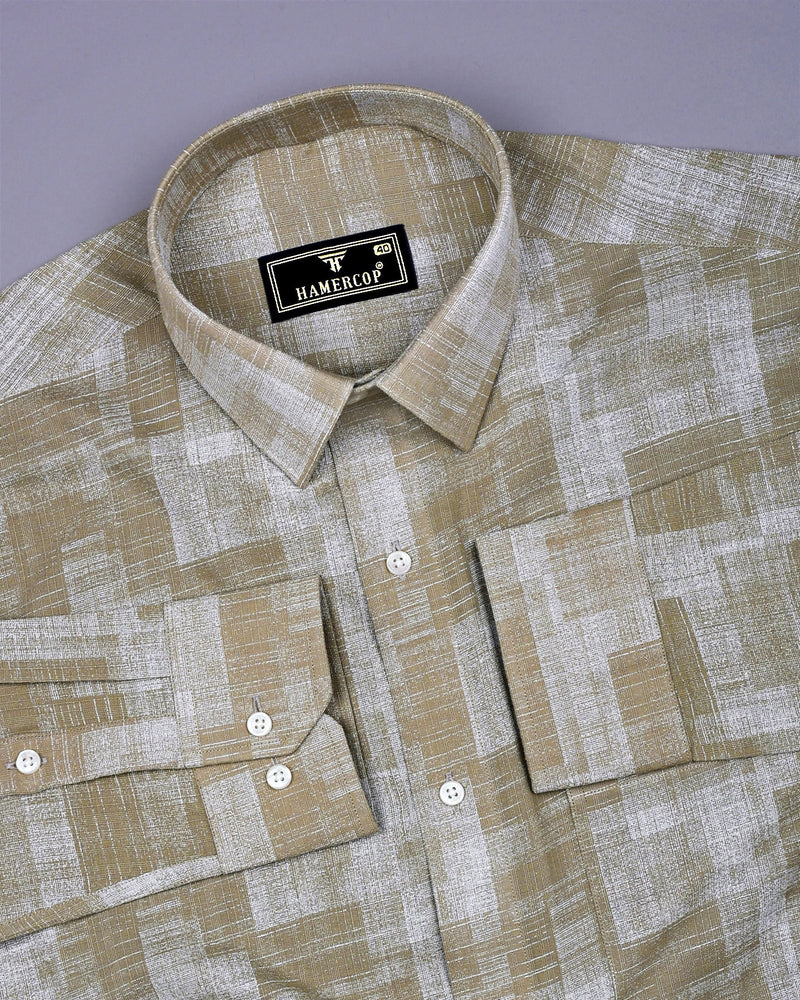 Troyes Green With White Printed Linen Cotton Shirt