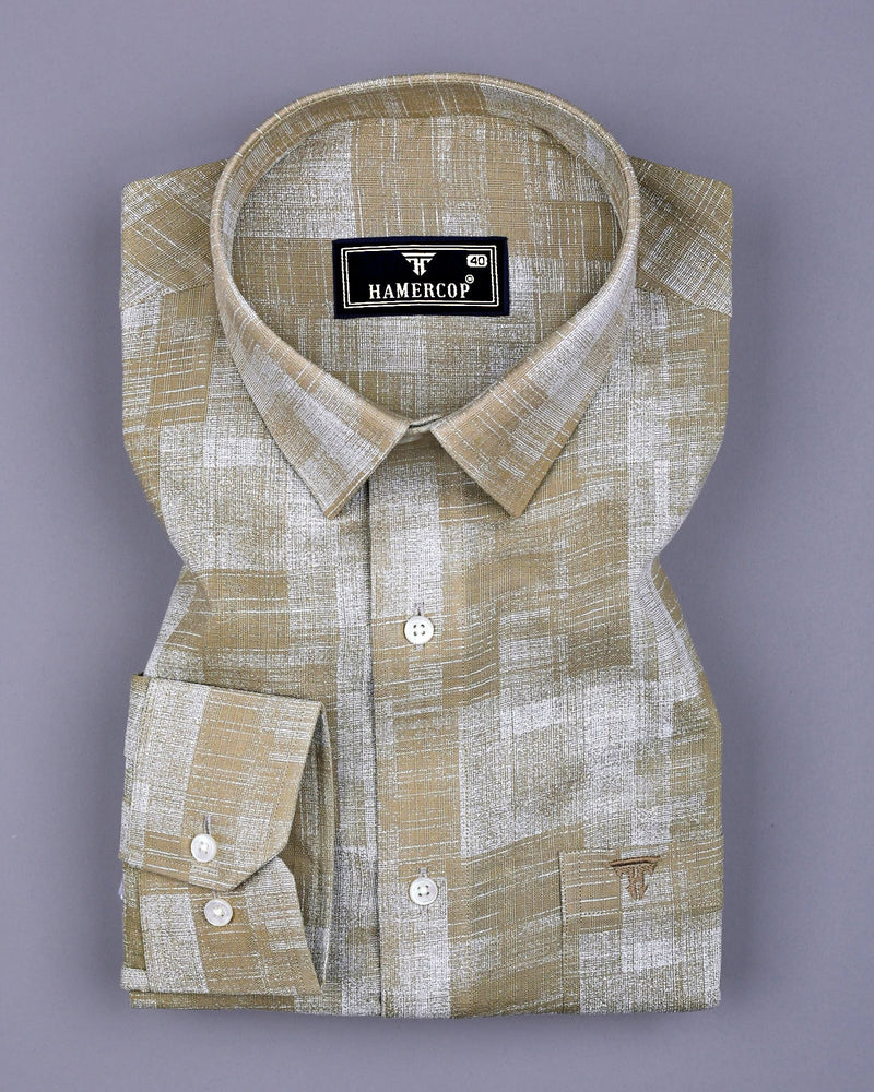 Troyes Green With White Printed Linen Cotton Shirt