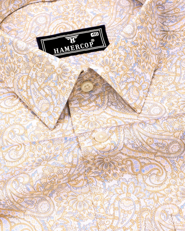 Clichy Cream With White Paisley Printed Cotton Shirt