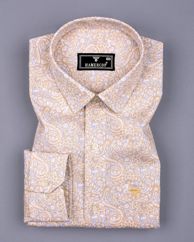 Clichy Cream With White Paisley Printed Cotton Shirt