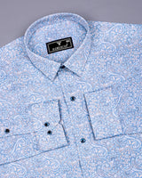 Clichy Blue With White Paisley Printed Cotton Shirt