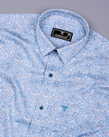 Clichy Blue With White Paisley Printed Cotton Shirt