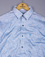 Clichy Blue With White Paisley Printed Cotton Shirt