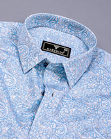 Clichy Blue With White Paisley Printed Cotton Shirt