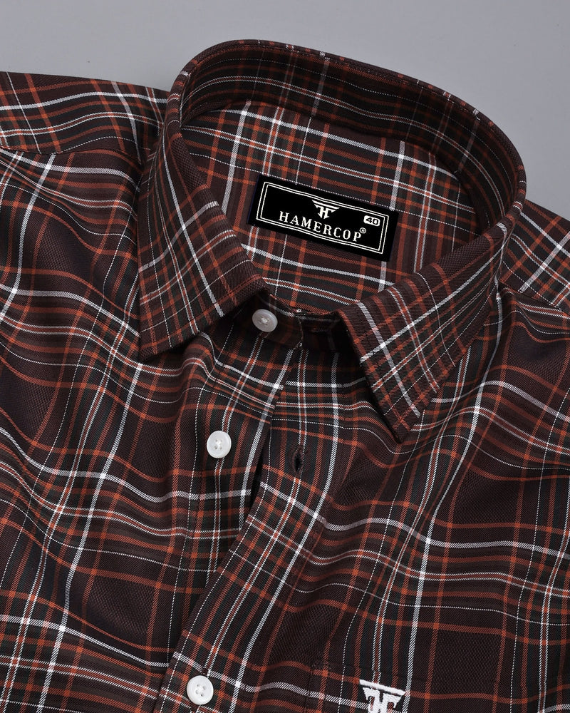 Delta Brown With White Twill Check Premium Cotton Shirt