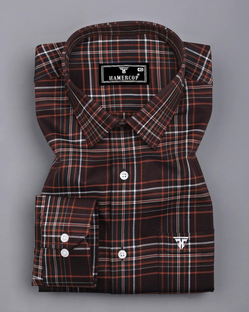 Delta Brown With White Twill Check Premium Cotton Shirt