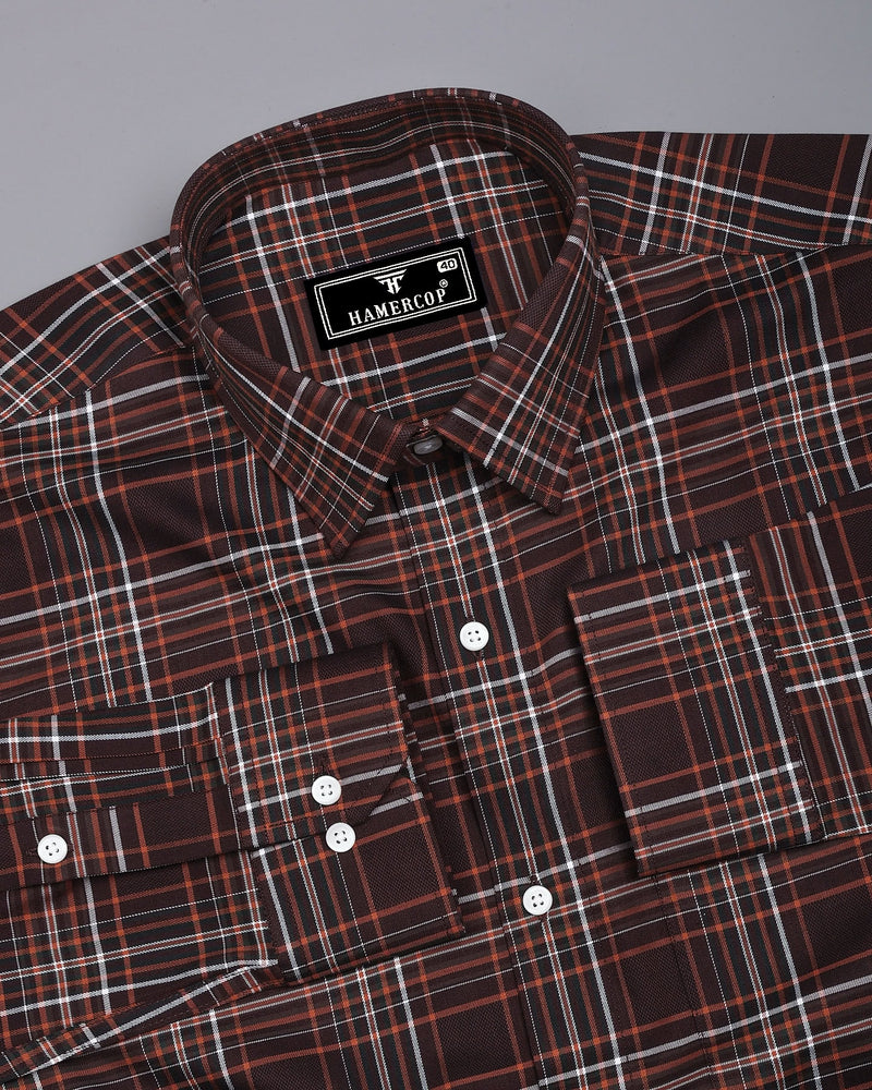 Delta Brown With White Twill Check Premium Cotton Shirt