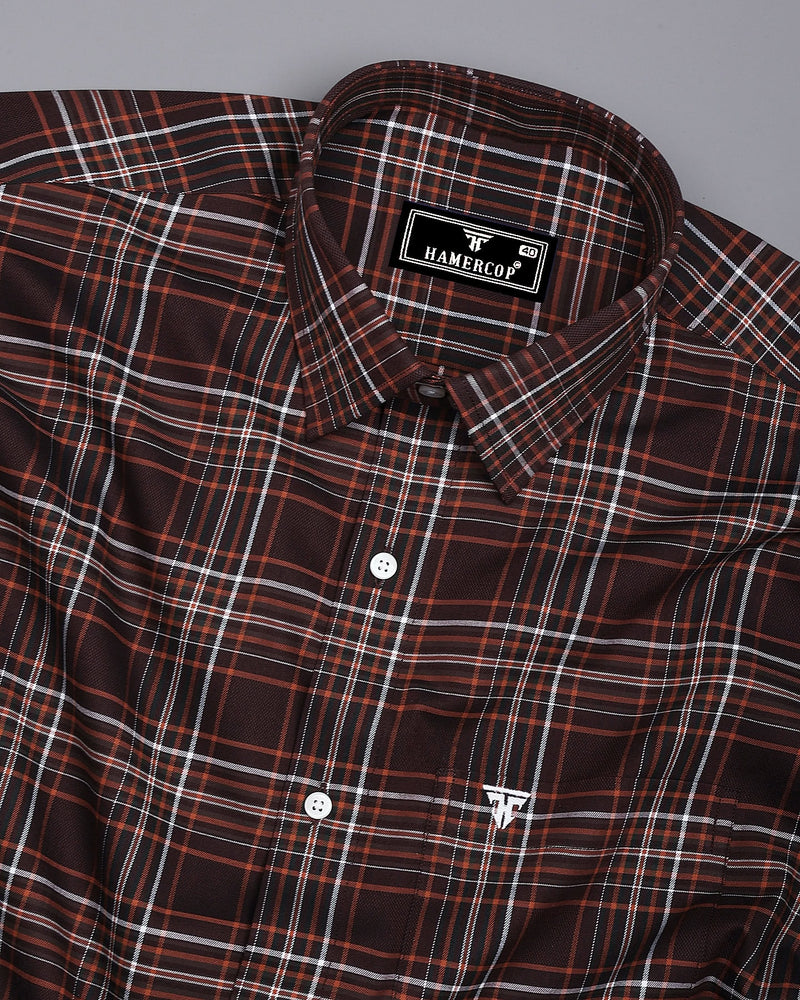 Delta Brown With White Twill Check Premium Cotton Shirt