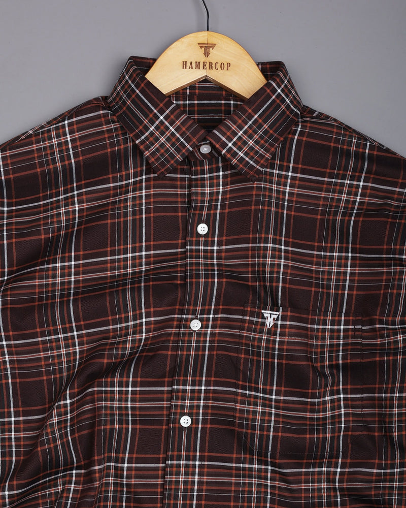 Delta Brown With White Twill Check Premium Cotton Shirt