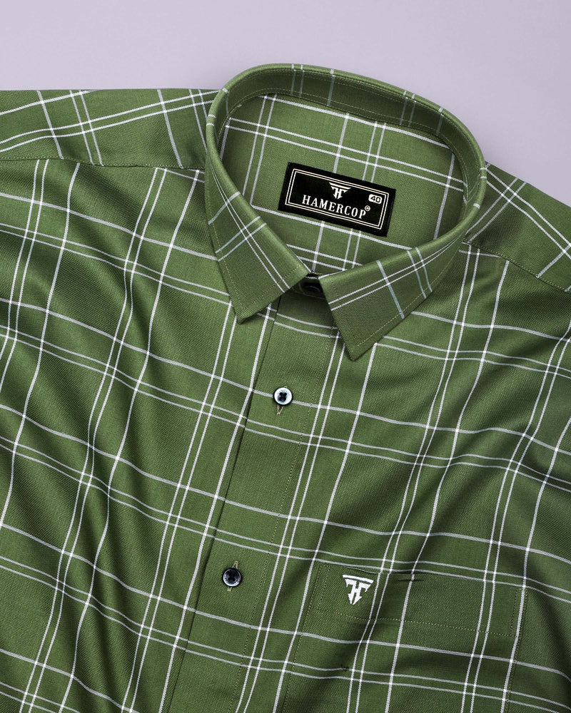 Bron Green With White Dobby Check Cotton Shirt