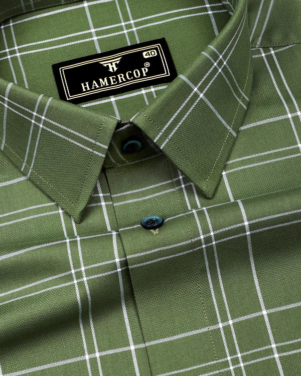 Bron Green With White Dobby Check Cotton Shirt