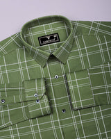 Bron Green With White Dobby Check Cotton Shirt