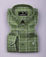 Bron Green With White Dobby Check Cotton Shirt