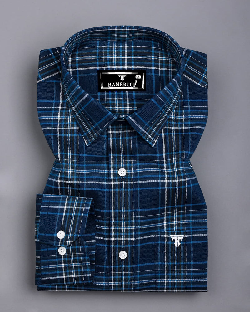Delta Blue With White Twill Check Premium Cotton Shirt