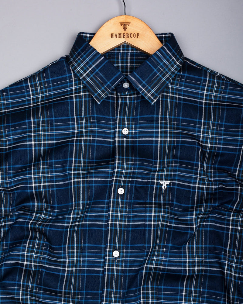 Delta Blue With White Twill Check Premium Cotton Shirt